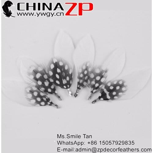 CHINAZP Feathers 100 pcs/lot New Design Craft Decoration White Duck Feathers Mix Polka Dot Feather for Sale