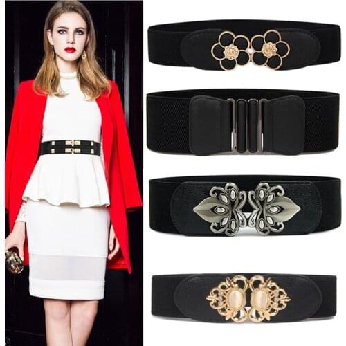 Fashion Waist Belts plus long Stretch cummerbunds Elastic Wide waistbands Dress Adornment For Women black Waistband party coat
