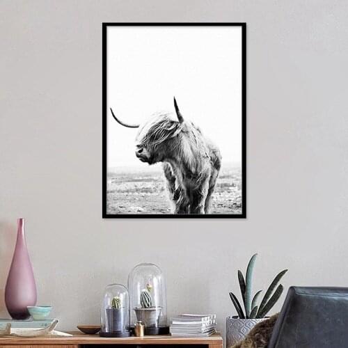 Retro Animal Print Canvas Painting Modern Black And White Yak Poster Restaurant Bedroom Hotel Wall Art Pictures Home Decoration