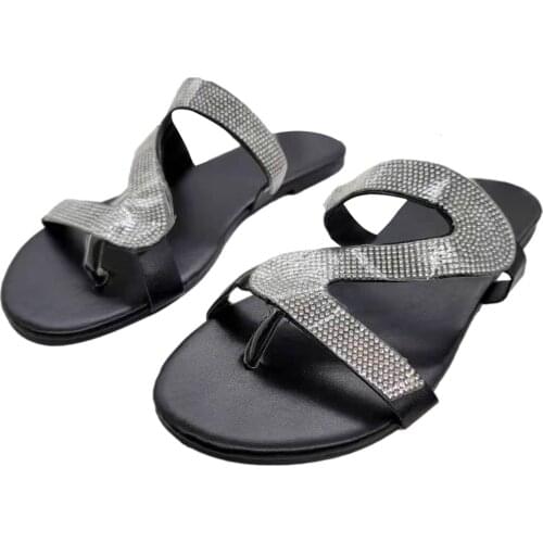 Fashion Women Sandals Flat Crystal Slippers Leather Soft Sole Comfortable Flip Flops Summer Flash Beach Sandals Female 36-43size