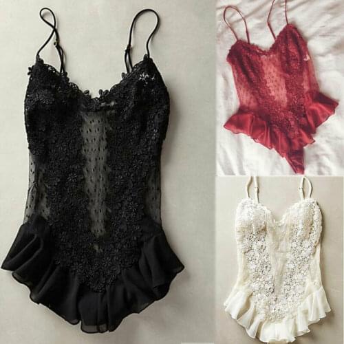 Sexy Women Hot Erotic Bodysuits Lace Chiffon Ruffle Female Underwear Porno Babydoll Mujer Teddy Costumes