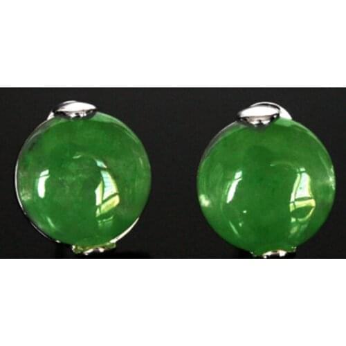 Fashion New 925 Sterling Silver Natural Green Natural jade Earrings