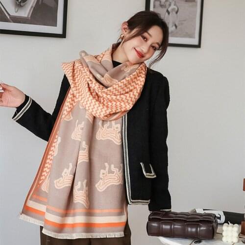 KOI LEAPING European and American style ladies fashion popular horse pattern printing cashmere shawl warm scarf best gift