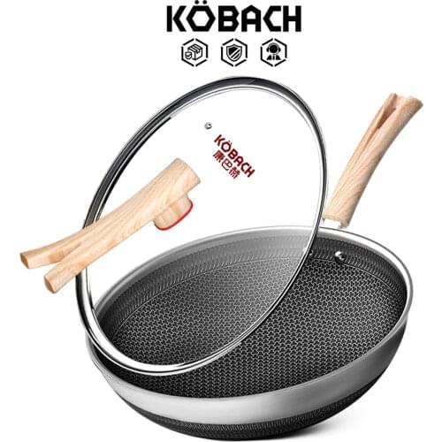 KBH 32cm wok honeycomb nonstick pan 304 stainless steel wok nordic wood grain series stainless steel honeycomb nonstick pan