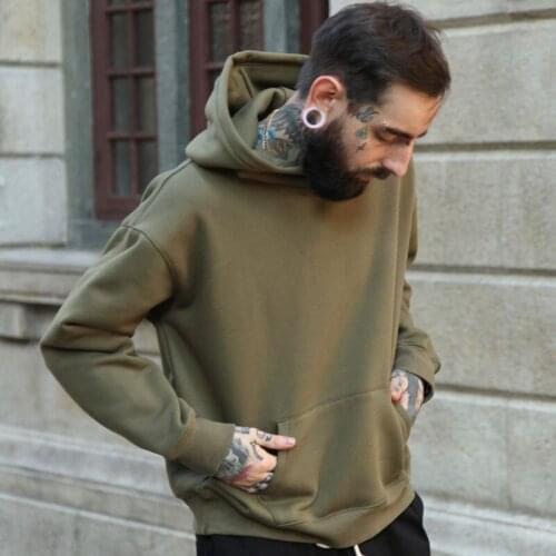 Hoodies Hip Hop Pullover Pockets Solid Color Full Sleeve Fleece Thick Loose Oversize Casual Tops Streetwear Autumn Winter