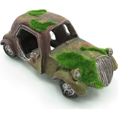 1PCS Fish Tank Decoration Landscaping Resin Moss Old Car Aquarium Ornament Decoration Wreck Car Decor Ornaments