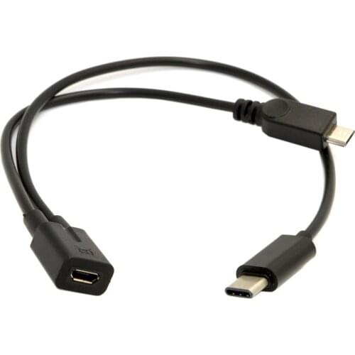 CY Micro USB Female to USB-C Type C USB 3.1 & Micro USB Male Splitter Extension Charge Cable