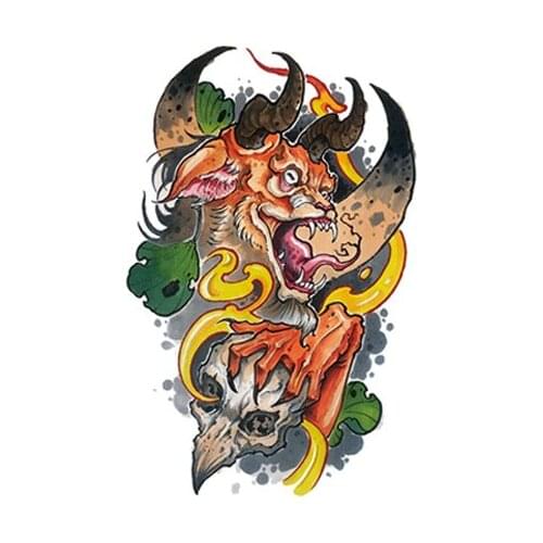 179MM×115MM Bull Head Tattoo Sticker Large Pattern Female Male Big Flower Arm Waterproof and Durable
