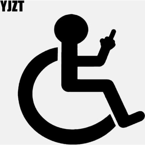 YJZT 12.9CM*13.2CM Cartoon Wheelchair Finger Up Car Sticker Vinyl Decal Black/Silver C3-1989