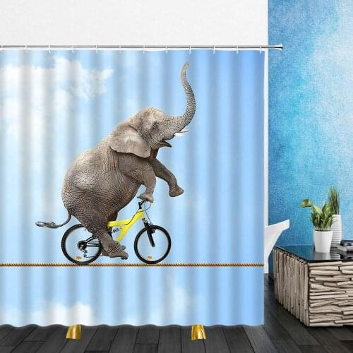 Funny Animal Shower Curtains Interesting Circus Elephant Ant 3D Print Bathroom Home Decor Waterproof Polyester Cloth Curtain