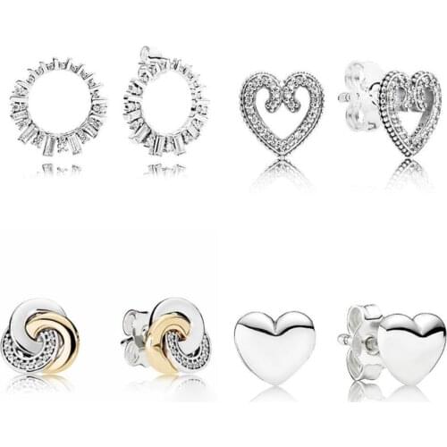 925 Sterling Silver Earring Women Simple Hearts Shape Silver Stud Earrings For Women Wedding Gift Pandora Jewelry