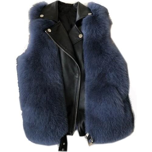 Natural Fox Fur Vest Jacket Real Fur Vest For Womens Genuine Leather Fur Waistcoat fashion winter ladys real fur vest size XXL