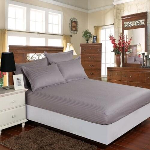 100% Cotton Solid Color Fitted Sheet Stripe Mattress Cover Four Corners With Elastic Band Bed Sheet Hotel bedding wholesale