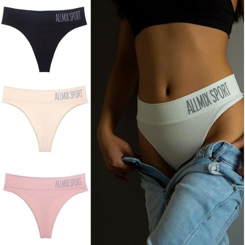 3Pcs/lot Sexy Women Cotton Panties Letter Sport G-string Thongs Underwear Seamless Mid Rise Panty Breathable Lady Lingerie Tanga