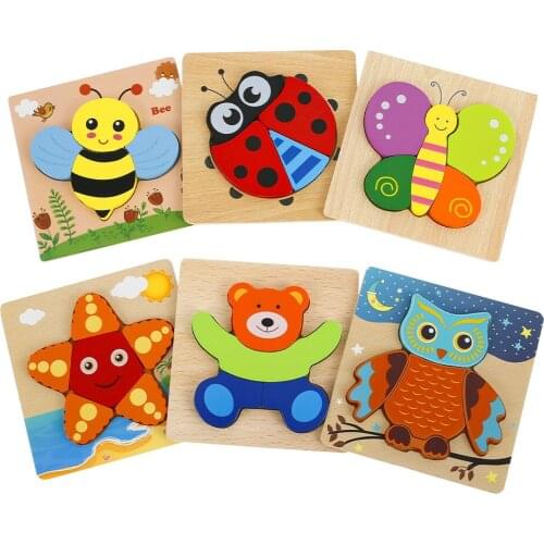 6pcs 3D Wooden Puzzles Montessori Materials Children Jigsaw Puzzle Wooden Toys for Children Baby Puzzle Toy Games Christmas Gift