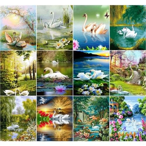 AZQSD 40x50cm Painting By Numbers Animal HandPainted Coloring Draw Craft DIY Gift DIY Pictures By Numbers Swan Home Decoration
