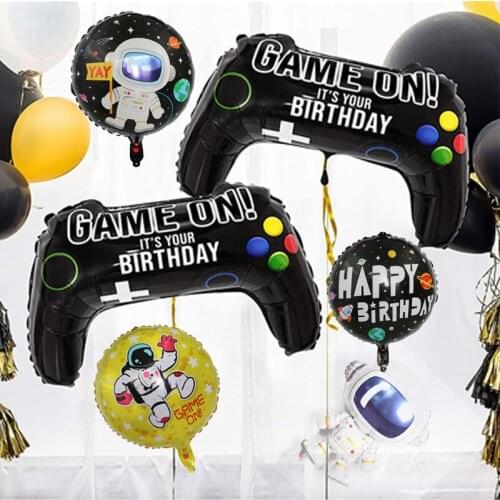 Big Video Game Controller Aluminum Foil Black Balloon Rocket astronaut Boy Kid Toy Birthday Party Baby shower Decoration