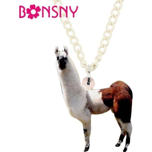 Bonsny Acrylic Anime Standing Alpaca Camel Necklace Pendent Chain Choker Animal Jewelry Girl Lady Teen Decoration Party Hot Gift