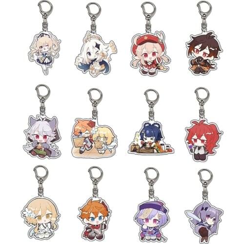 28 Style Genshin Impact Zhongli Diluc Keychain Cosplay Cute Game Venti Paimon Tartaglia Mona Acrylic Key Chain Pendant Keyring