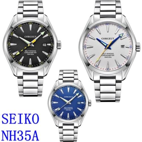 Corgeut 41mm men clock white dial Automatic Date calendar Mechanical Sapphire crystal Luminous men wristwatch luxury top brand