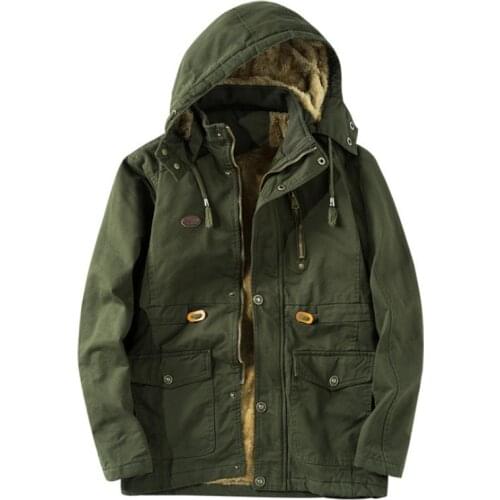 Winter Long Mens Jacket Casual Fleece Windproof Jacket Newest Hooded Thicken Warm Cotton Jacket Men Army Green Windbreaker Coat