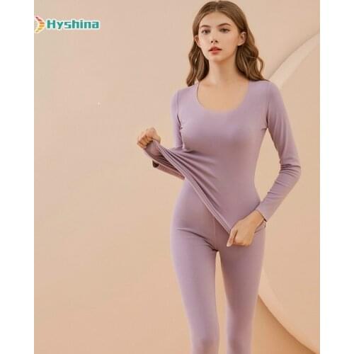 Double Side Matted Yang Ion De Velvet Seamless Thermal Underwear Set for Womens Thin Slim Fit