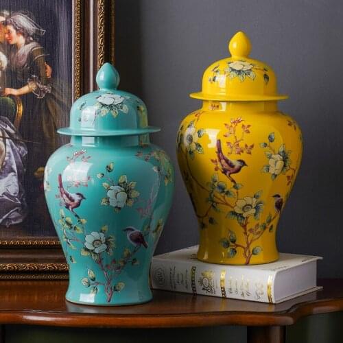 Jingdezhen Porcelain Ginger jar Hotel Decoration Chinese Style Living Room Furnishings flower bird pattern ceramic temple jar