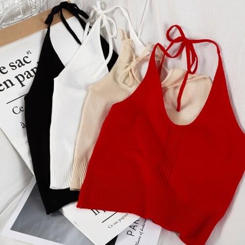 HELIAR Halter Crop Tops Women Knitted Tops Solid Skinny Crop Tops For Women Tops Hot Night Club Tops 2020 Summer
