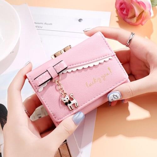 Korean Women Wallets Short Cute Wallet Female Cartoon Hand Purse Small Fresh Card Package ID Card ID Package Credit Card Bag