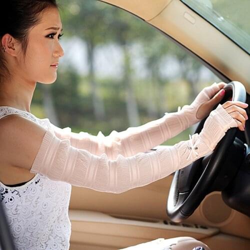Hot! Women Sunscreen Gloves Female Summer Long Lace Ice Silk Fingerless Mittens Anti-UV Sun Driving Glove New Listing UV003C