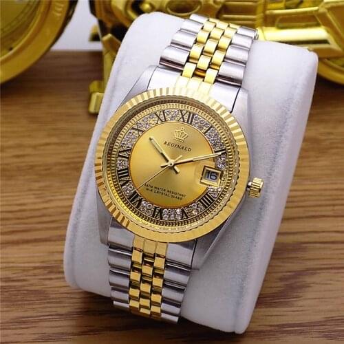 Fashion Classic Reginald Brand Datejust Quartz Watch Men Fluted Bezel Vintage Roman Dial Full Stainless Steel Luminous Clock