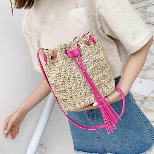 New Women Backpack Womens Shoulder Bag Woven Rattan Bag Fashion Lady Literary Straw Tassel Bucket Wild Shoulder Messenger Bags