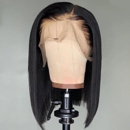 Straight Silk Top Full Lace Wig Remy Peruvian Human Hair Wigs Short Bob Natural Color 150 Density