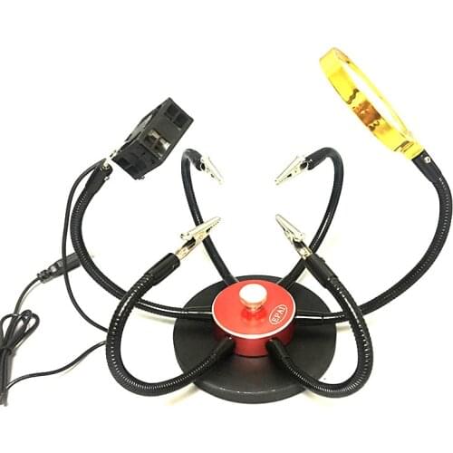 Aluminum Base Soldering Helping Hands USB LED Light Magnifying Glass 6pcs Flexible Arms Soldering Station Repair Welding Tool