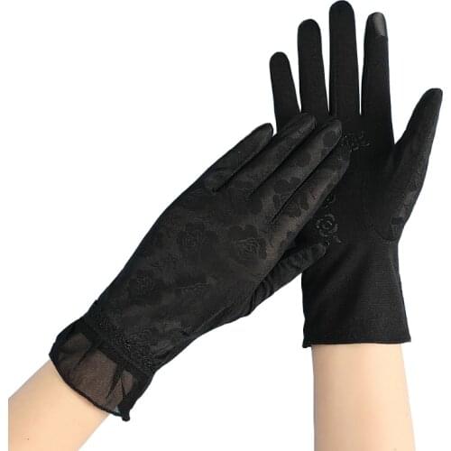 New Women Spring Driving Gloves Summer Sunscreen Non Slip Touch Screen Gloves Ice Lace Short Thin Mitten Breathable Guantes