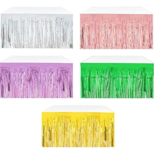 275x75cm Party Table Skirt Shining Tinsel Foil Tassel Table Cover Skirt for Hawaii Wedding Birthday Party Decoration Supplies