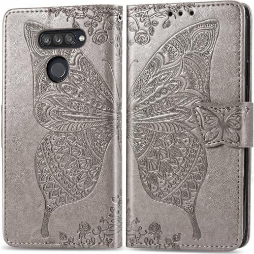 Cute Butterfly Case for LG K50s (6.5in) Cover Flip Leather Wallet Book Black Phone Bag LMX540 LM-X540 LGK50s K-50s