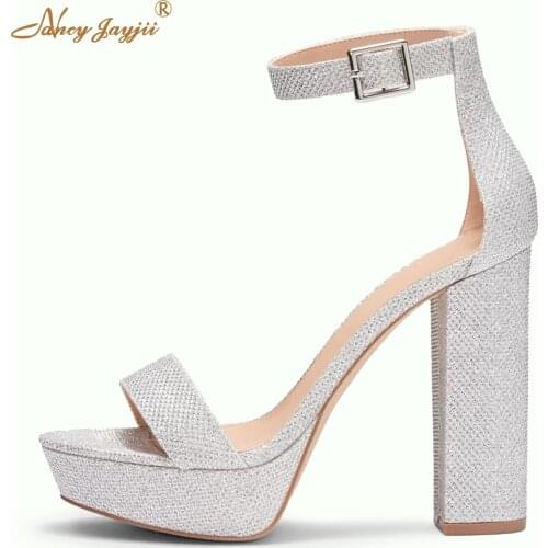 Sliver Sequined Cloth 3cm Platform Sandals 2021 Summer Women’s Luxury Super High Chunky Heels Ladies Office Party Elegant Shoes