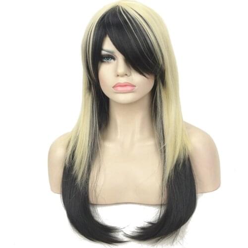 StrongBeauty Synthetic Capless Cosplay Wigs Blonde Black Mix Long Straight Party wig