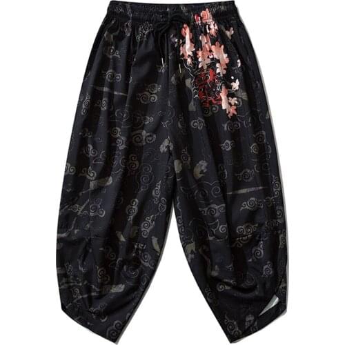 Thin Japanese Kimono Pants Women Men Samurai Black Harem Pants Loose Elastic Waist Chinese Style Cosplay Trousers