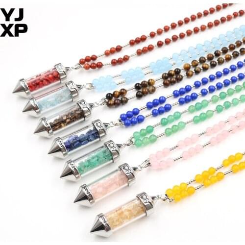 YJXP Reiki Crushed Stones Drift Bottles Pendant Necklaces for Women Men Wishing Bottle Sweater Beaded Necklace Charms Jewelry