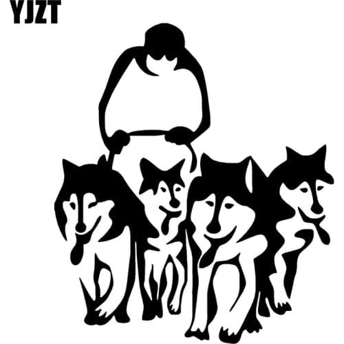 YJZT 11.3CM*13CM HUSKY DOG HUSKIES AND SLED SLEDGE Vinyl Car Art Sticker Decal Black/Silver C10-00296