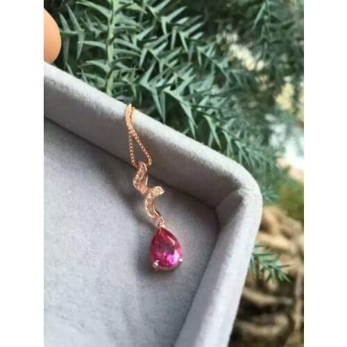 Natural pink topaz stone pendant 925 Sterling silver Natural gemstone Pendant Necklace Elegant Angel tears waves women jewelry
