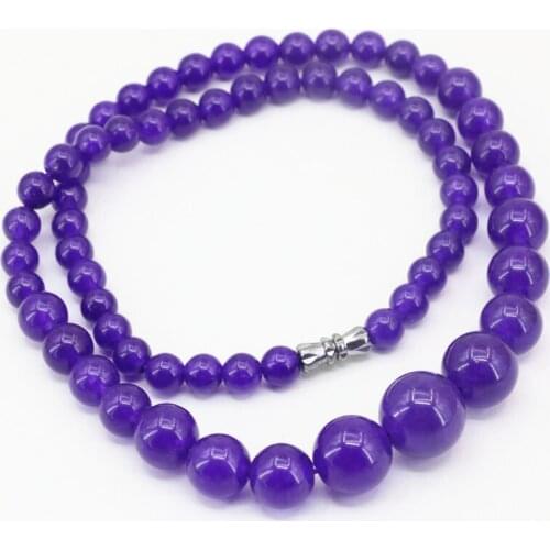 Natural Stone Purple Jades Stone Necklace 6-14mm Round Beads Chalcedony Necklaces For Women Tower Chain Jewerly 18inch B624-4