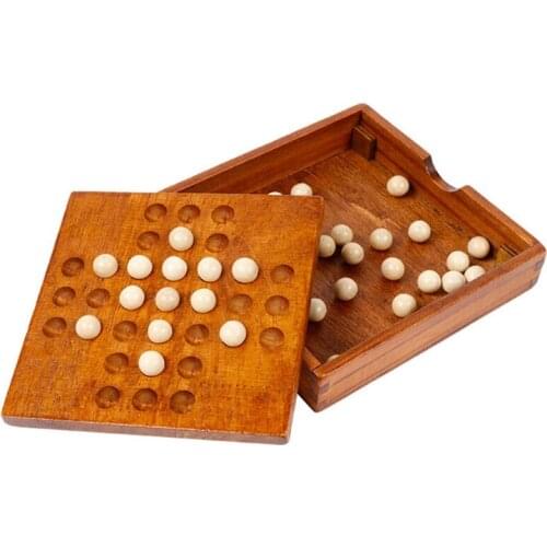 1 Set Classic Wooden Solitaire Board Games Single Chess Peg Solitaire Diamond Move Independently Cognitive Ability Toy