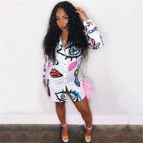 2021 Fashion Printed Shirt Dress Women Autumn Long Sleeve Lapel Mini Dress Casual Loose Sexy Dresses Feamle Plus Size