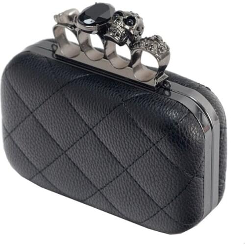 2021 Skull Ring Woman Evening Bag Vintage Plaid Woman Clutch Bag Ladies Messenger Bags Mini Black Luxury Party Clutches Purse