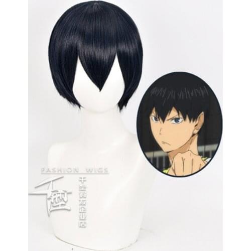 30cm Anime Haikyuu Cosplay Tobio Kageyama Wig Role Playing Wigs Halloween Cosplay Short Black Hair Wig Cap