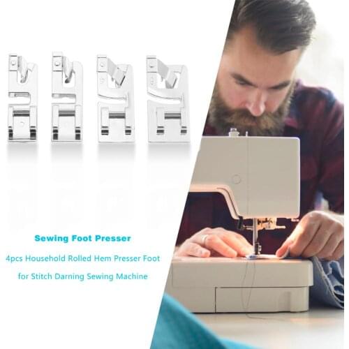 4pcs Sewing Machine Rolled Hem Foot Presser Home Stitch Quilting Accessories Embroidery Tools For Beginners 3.5x1.5x0.5cm