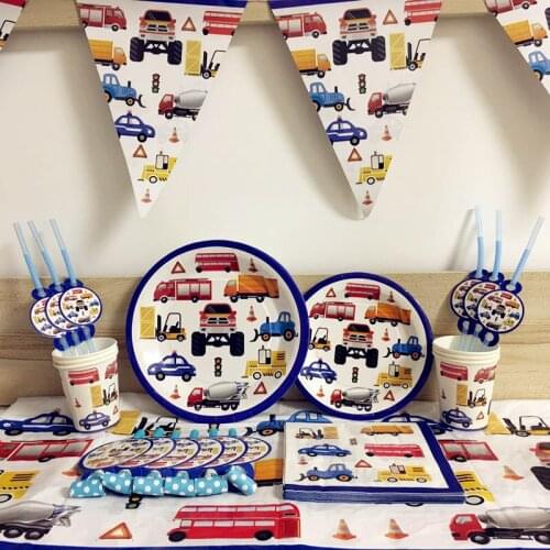 42pcs/set Engineering vehicles Car Trucks Party disposable tableware Lovely cars Birthday Party Supplies decorations